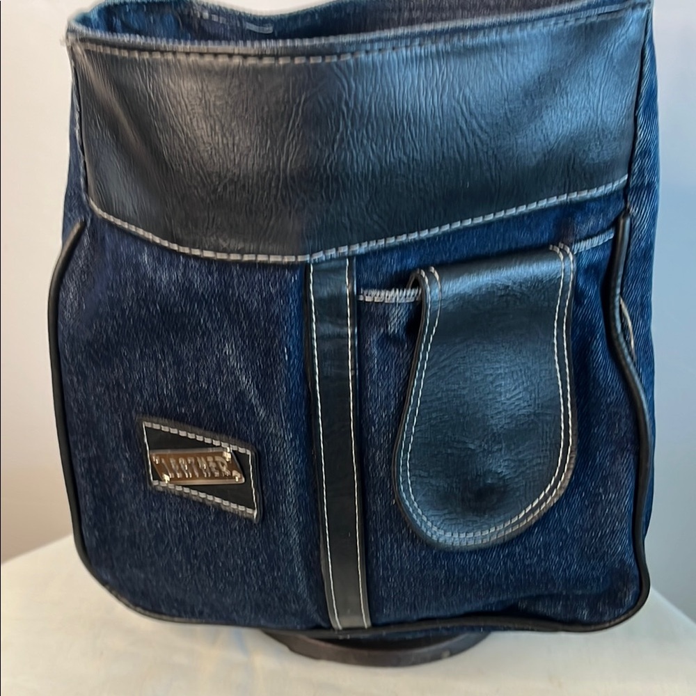 Denim and Leather shoulder bag 10x9x2